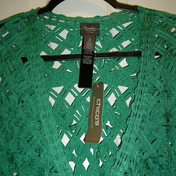 Chicos Travelers Soutache Open Knit Crochet Lattice Cardigan/Jacket, Sz 16 NWT - Picture 2 of 3